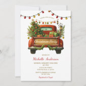 Rustic Red Truck Winter Pine Tree Christmas Party 招待状 (正面)