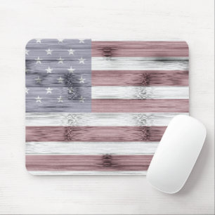 Rustic Red White Blue Wood USA flag America マウスパッド