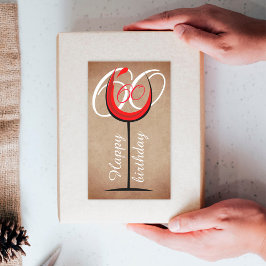 Rustic Red Wine Glass Script 60th Birthday  長方形シール