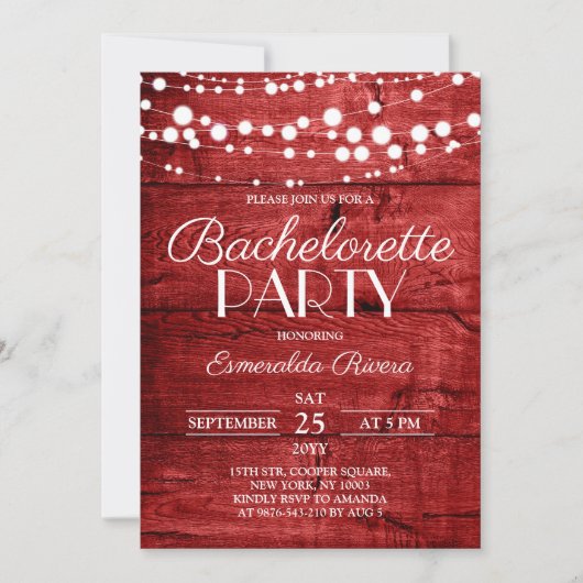 Rustic Red Wood Bachelorette Party 招待状 (正面)