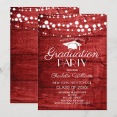 Rustic Red  Wood Graduation Party 招待状 (正面/裏面)