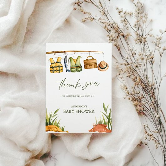 Rustic Reel Excited Little Fisherman Baby Shower サンキューカード