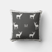 Rustic reindeer dark gray family monogram holiday クッション (正面)