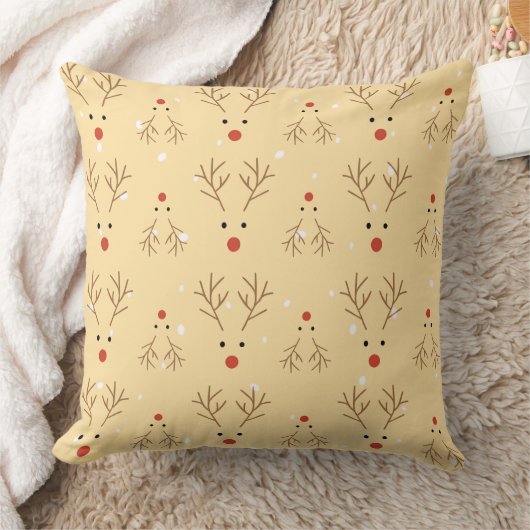 Rustic Reindeer Pattern Throw Pillow クッション (ブランケット)