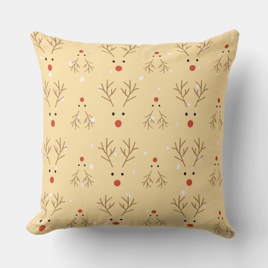 Rustic Reindeer Pattern Throw Pillow クッション (正面)