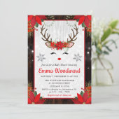 Rustic Reindeer & Poinsettia Christmas Baby Shower 招待状 (スタンド正面)