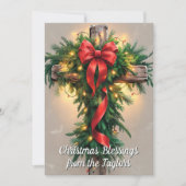 Rustic Religious Cross Christian Christmas シーズンカード (正面)
