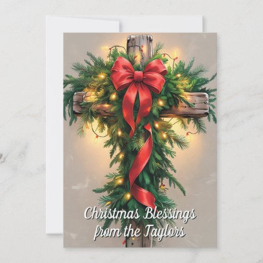 Rustic Religious Cross Christian Christmas シーズンカード (正面)