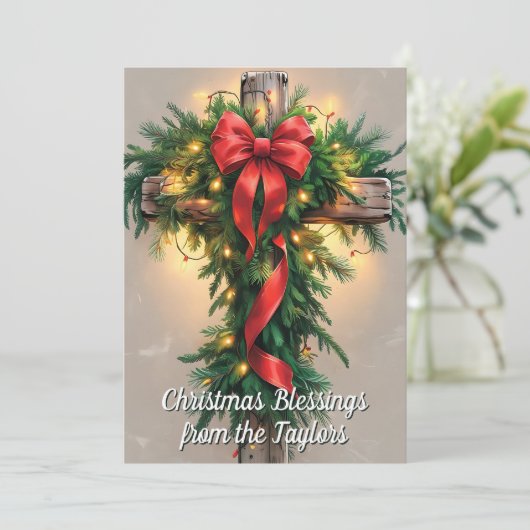 Rustic Religious Cross Christian Christmas シーズンカード (スタンド正面)