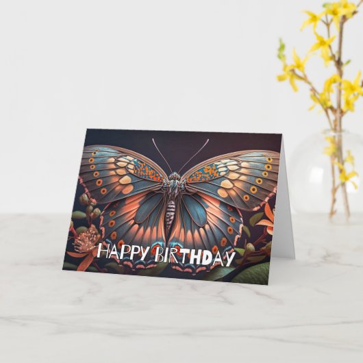 Rustic Resting Butterfly Art Happy Birthday カード (黄色い花)