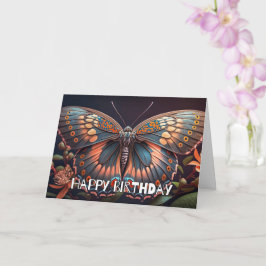 Rustic Resting Butterfly Art Happy Birthday カード