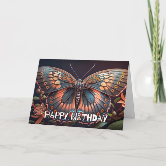 Rustic Resting Butterfly Art Happy Birthday カード (正面)