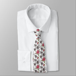 Rustic retro gray white striped flowers red roses ネクタイ