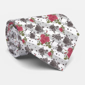 Rustic retro gray white striped flowers red roses ネクタイ (ロール)
