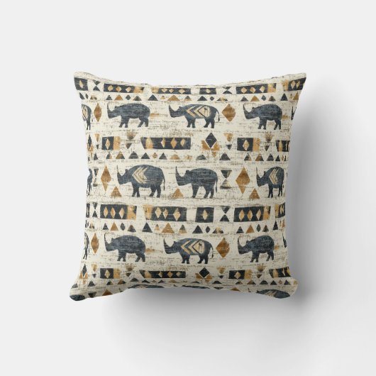 Rustic Rhino Tribal Pattern (1) クッション (裏面)