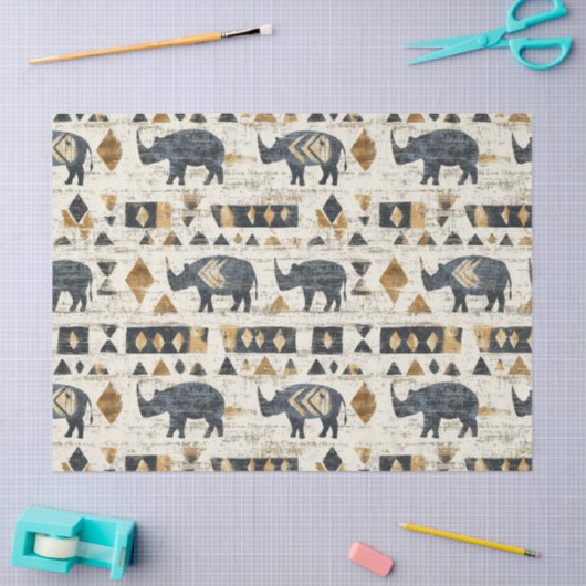 Rustic Rhino Tribal Pattern (1) 薄葉紙 (クラフト)