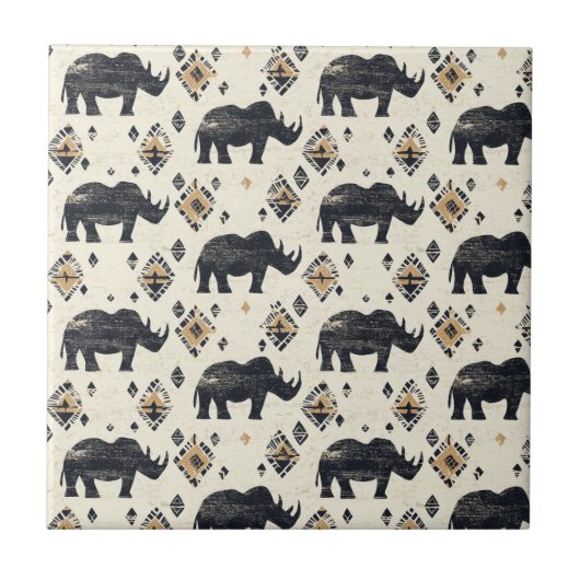 Rustic Rhino Tribal Pattern (2) タイル (正面)