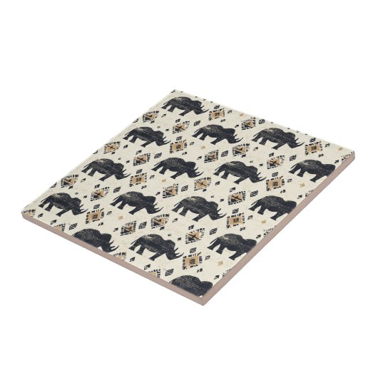Rustic Rhino Tribal Pattern (2) タイル (側面)