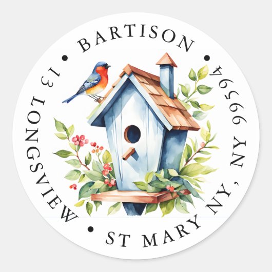 Rustic Robin Bird Box Label | Watercolour Nature  ラウンドシール (正面)