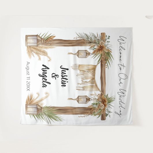 Rustic Romance Customizable Wedding Arch Backdrop タペストリー (正面(横))
