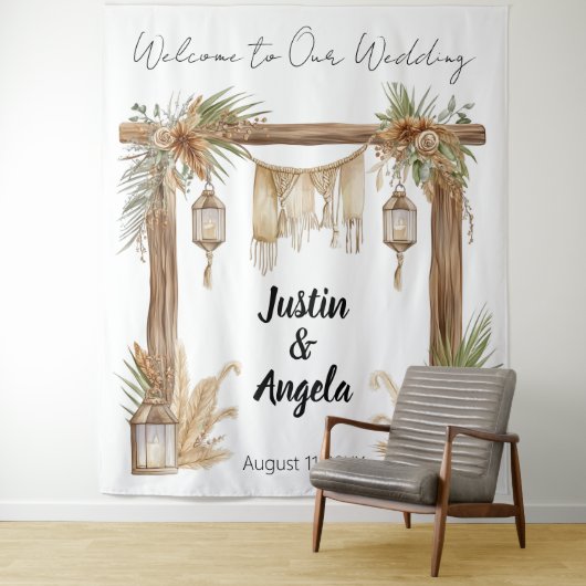 Rustic Romance Customizable Wedding Arch Backdrop タペストリー (インサイチュ)