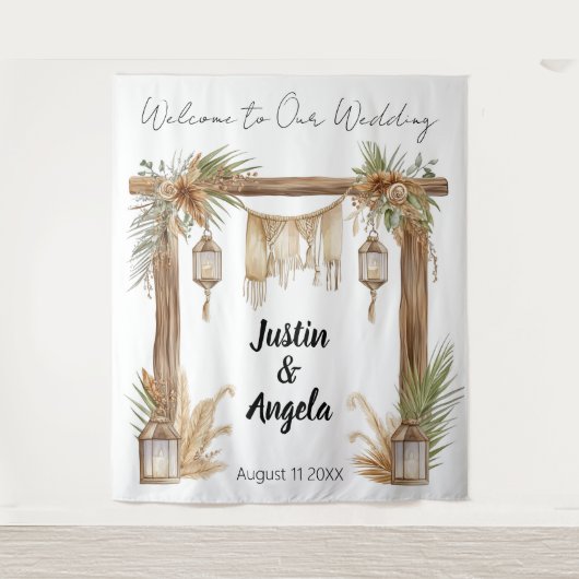 Rustic Romance Customizable Wedding Arch Backdrop タペストリー (正面)