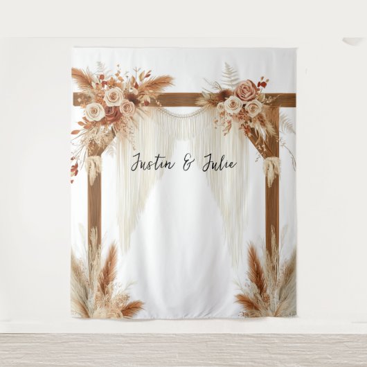 Rustic Romance Pampas Arch – Wedding Backdrop タペストリー (正面)