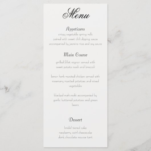 Rustic Romance Wedding Menu メニュー (裏面)