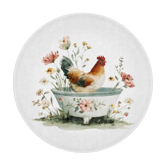 Rustic Rooster and Hen Floral | カッティングボード (正面)