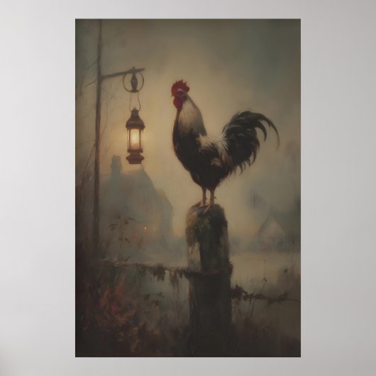 Rustic Rooster Art Printable Gothic Lantern ポスター (正面)