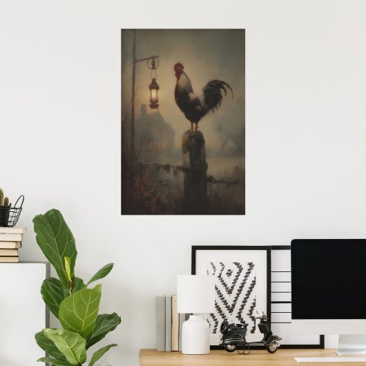 Rustic Rooster Art Printable Gothic Lantern ポスター (ホームオフィス)