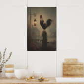 Rustic Rooster Art Printable Gothic Lantern ポスター (キッチン)