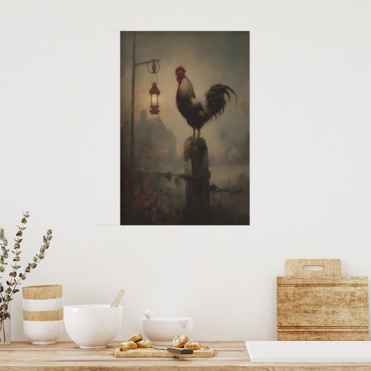 Rustic Rooster Art Printable Gothic Lantern ポスター (キッチン)