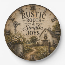 Rustic Roots & Simple Joys Vintage Farmhouse Barn ペーパープレート