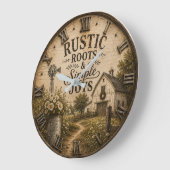 Rustic Roots & Simple Joys Vintage Farmhouse Barn ラージ壁時計 (傾斜)