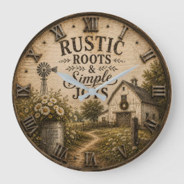 Rustic Roots & Simple Joys Vintage Farmhouse Barn ラージ壁時計