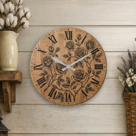 Rustic Rose Garden Wall Clock  ラージ壁時計