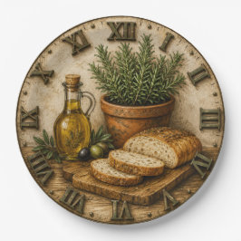 Rustic Rosemary Bread & Olive Oil Farmhouse ペーパープレート