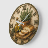 Rustic Rosemary Bread & Olive Oil Farmhouse  ラージ壁時計 (傾斜)