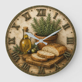 Rustic Rosemary Bread & Olive Oil Farmhouse ラージ壁時計