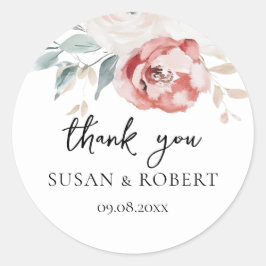 Rustic Roses Minimalist Wedding Thank You ラウンドシール