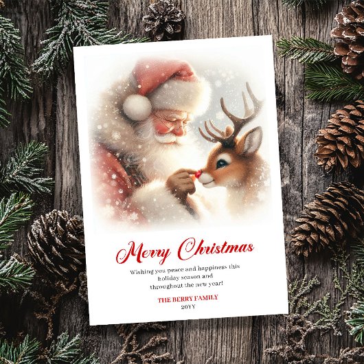 Rustic Rudolph Santa Claus Cartoon Christmas Cards シーズンカード