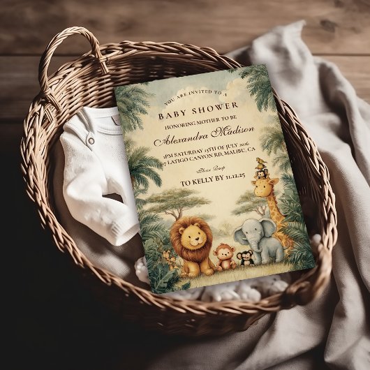 Rustic Safari Friends Baby Shower 招待状