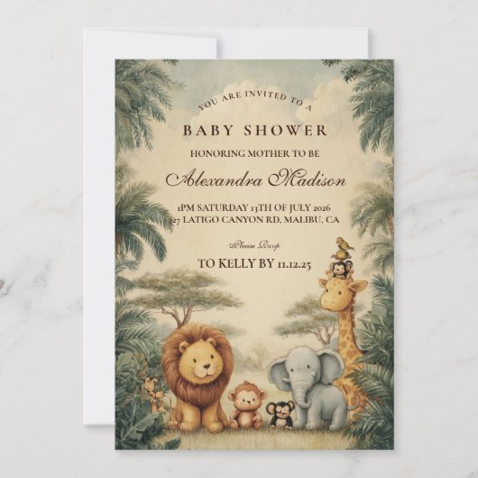 Rustic Safari Friends Baby Shower 招待状 (正面)