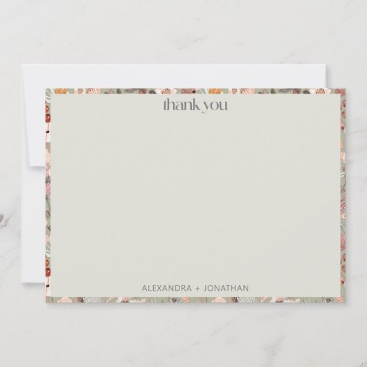 Rustic Sage Botanical Couples Shower Custom Names サンキューカード (正面)