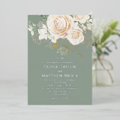 Rustic Sage Gold Floral Wedding 箔招待状 (立ち正面)