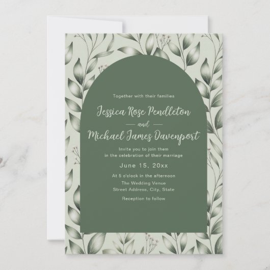 Rustic Sage Green Botanical Arch Photo Wedding 招待状 (正面)