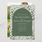 Rustic Sage Green Botanical Arch Photo Wedding 招待状 (正面/裏面)