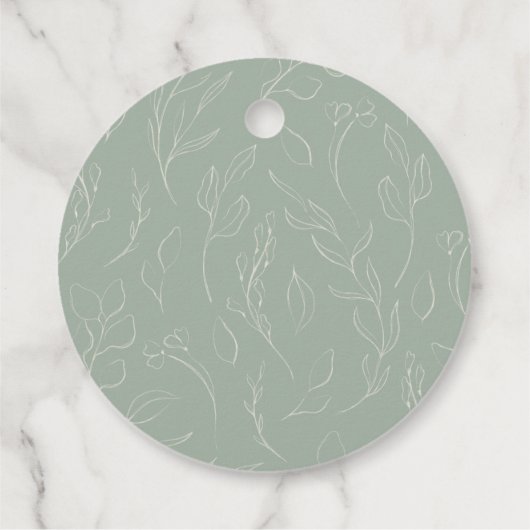 Rustic Sage Green Botanical Script Bridal Shower フェイバータグ (裏面)