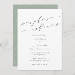 Rustic Sage Green Botanical Script Couples Shower 招待状